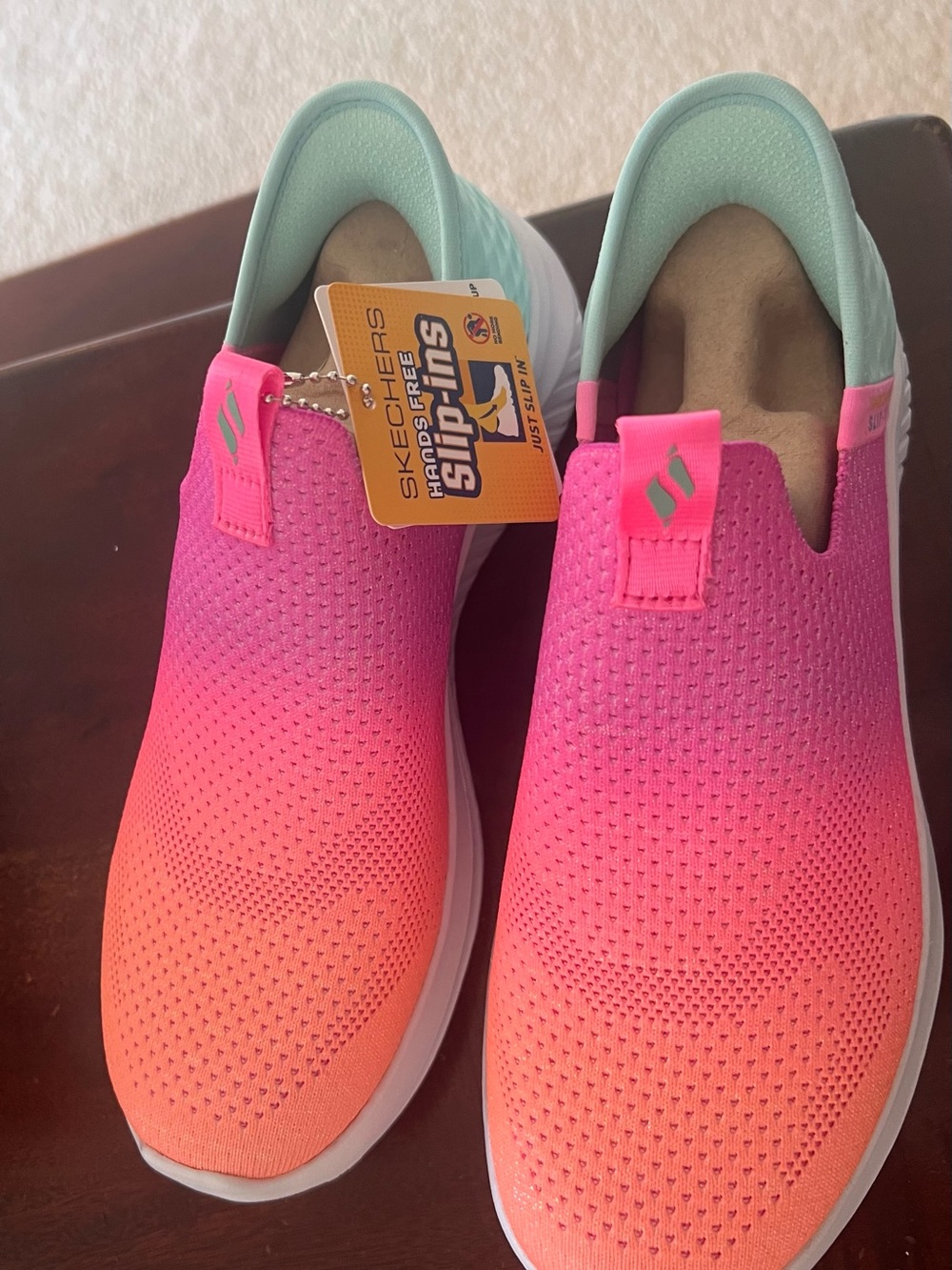 Skechers Kids Slip-On Sneakers in Pink and Green Ombre